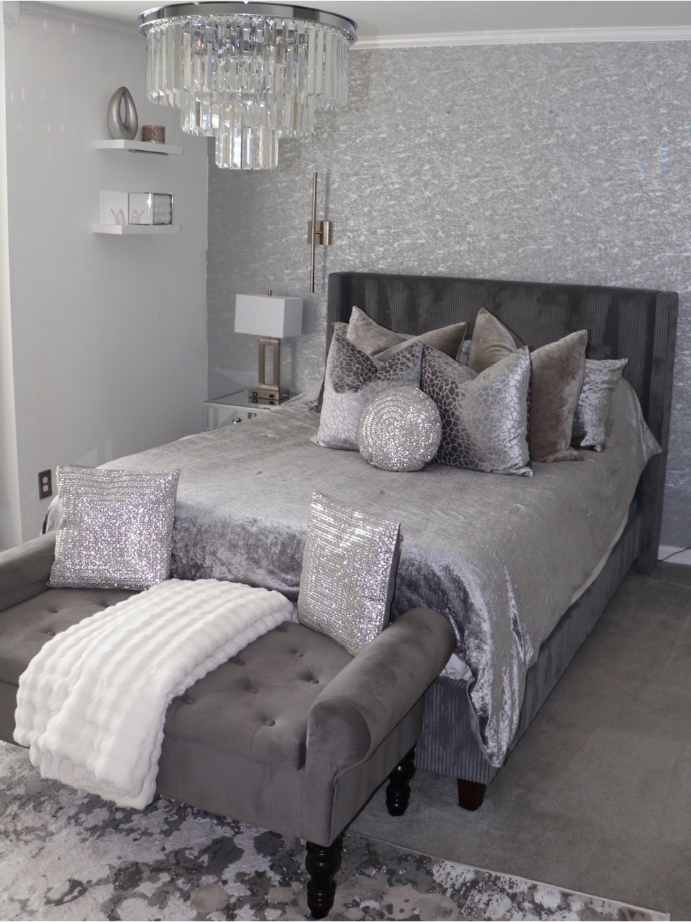 Decorative Round Silver Sequin Pillow Set of 2